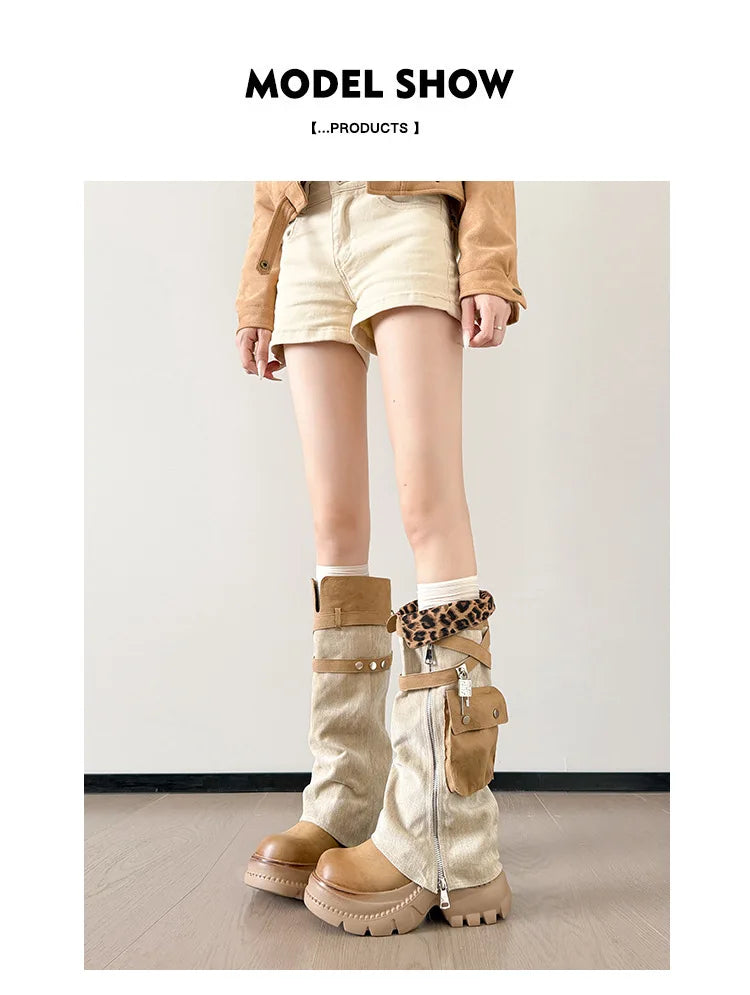 Women Boots Suede Fashion Heeled Boots Women’s Winter Boots Leopard Designer Shoes 2026 Gothic Gladiator Snow Botas
