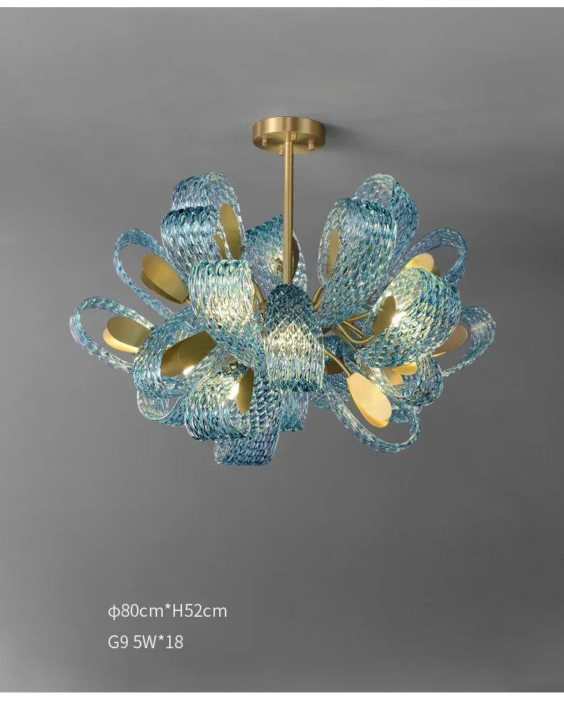 Modern Blue Glass Led Pendant Lamp Copper Designer Hanging Chandeliers for Living Room Bar Bedroom Suspension lustre Lights