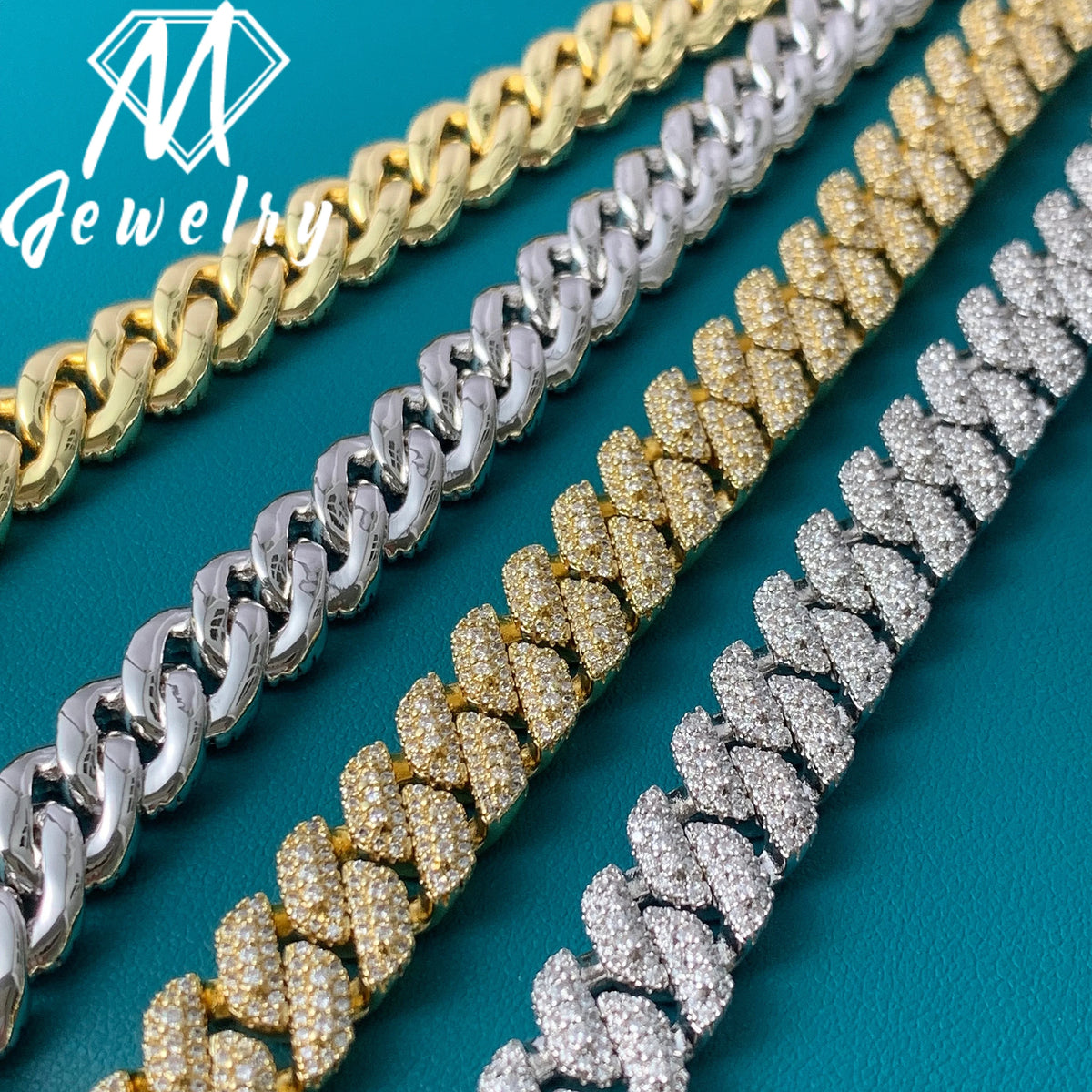 Wholesale 10mm Copper Moissanite Cuban Link Chain Iced Out Full Paved VVS Moissanite Necklace Box Clasp with Safety Latch Unisex