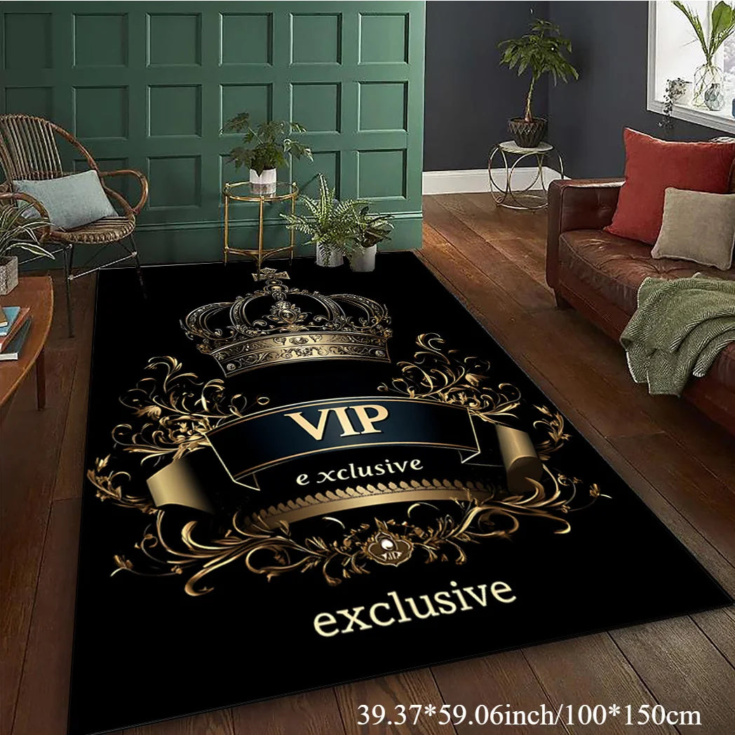 Exclusive Gold Crown Area Mat - Washable Rug for Living Room Bedroom Kitchen, Elegant Indoor Floor Decor