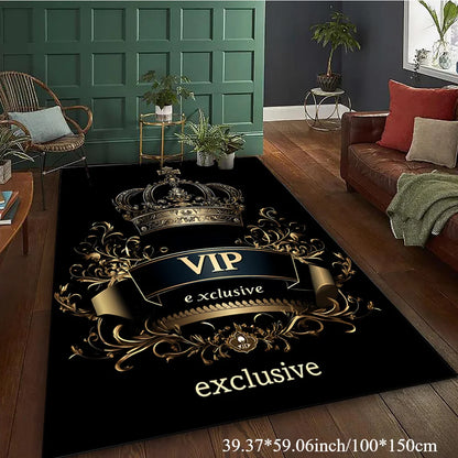 Exclusive Gold Crown Area Mat - Washable Rug for Living Room Bedroom Kitchen, Elegant Indoor Floor Decor