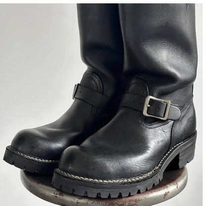 Cow Suede All-Macth Motorcycle Boots Men's Women Engineer Ort Shoes Retro Motorcycle Boots Faded Mid-Calf Shoes Motocross Boots
