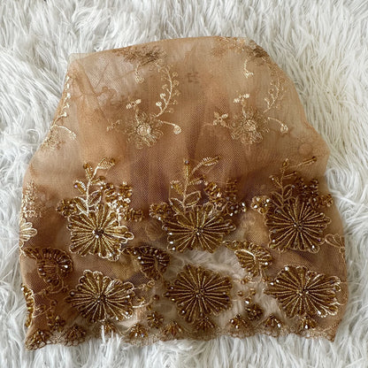 High Quality Lace handcrafted Beaded Turban Hat Female Head Wraps Caps Muslim Women Headscarf Bonnet Ready to Wear Inner Hijabs
