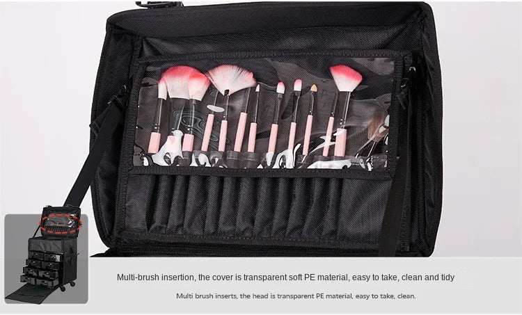 KLQDZMS Professional Cosmetic Case Female Oxford Cloth Beauty Manicure Toolkit Large Capacity Trolley With Wheel Luggage Bag