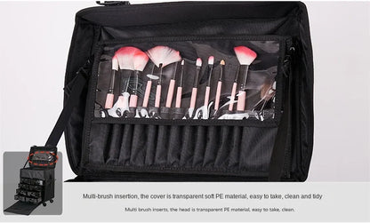 KLQDZMS Professional Cosmetic Case Female Oxford Cloth Beauty Manicure Toolkit Large Capacity Trolley With Wheel Luggage Bag