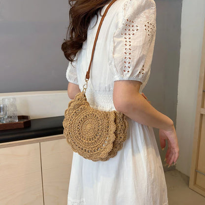 Vintage Woven Handbag New Vacation Round Summer Beach Bag Fashion Crossbody Bag Ladies Messenger Bags