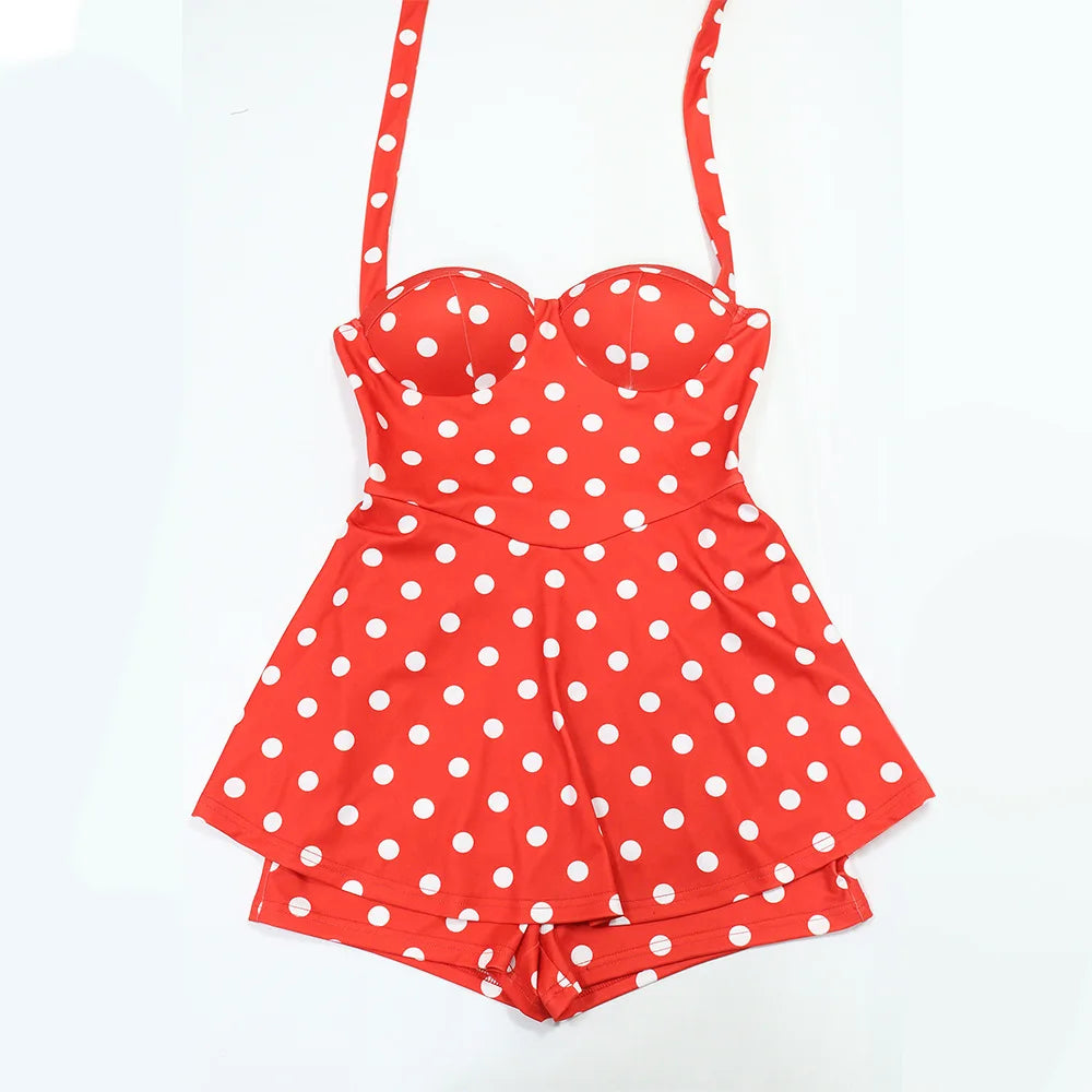 Joskaa Polka Dot Halter Bandage Rompers Women Sexy Low-cut Sleeveless Backless Bodycon Playsuits Y2k Streetwear Holiday Clubwear