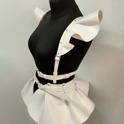skirt Women's Belts Fashion Leather Body Harness Belt Skirt With Ruffle Hem Gothic Style Waist &Shoulder Belt Clothing Accessory