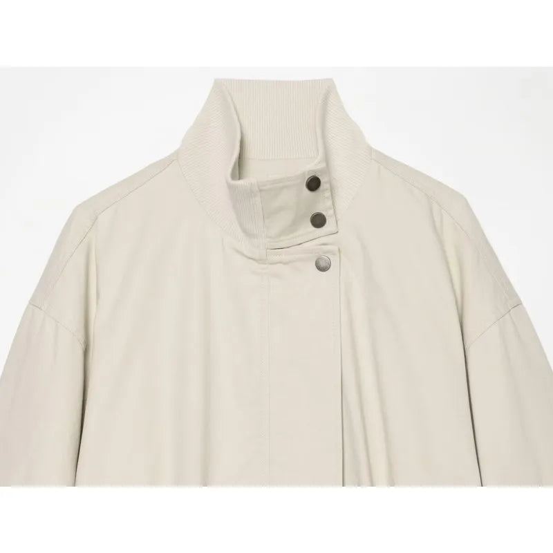 Women's Winter Jacket New 2026 High Neck Long Sleeve Elastic Hem Zipper Pocket Women's Coats Simple Female Jacket
