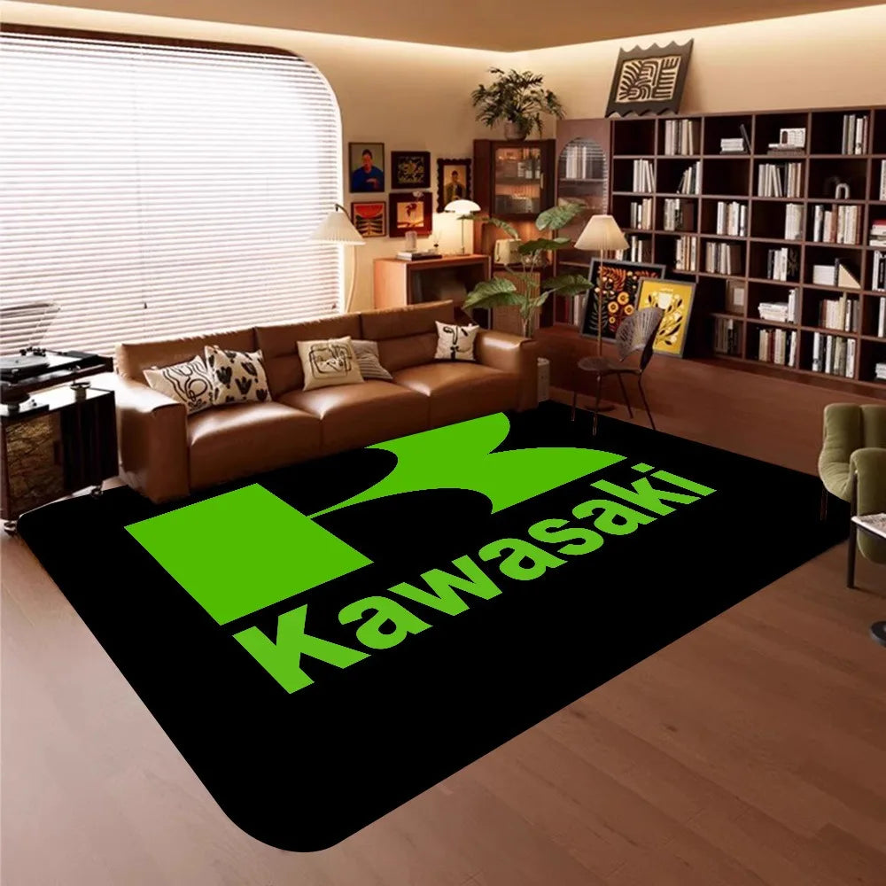 Kawasaki Motorcycle Printed Carpet Non-slip Carpet Carpets for Living Room or Bedroom Non-Slip Rug for Sofa or Kids' Area Decor