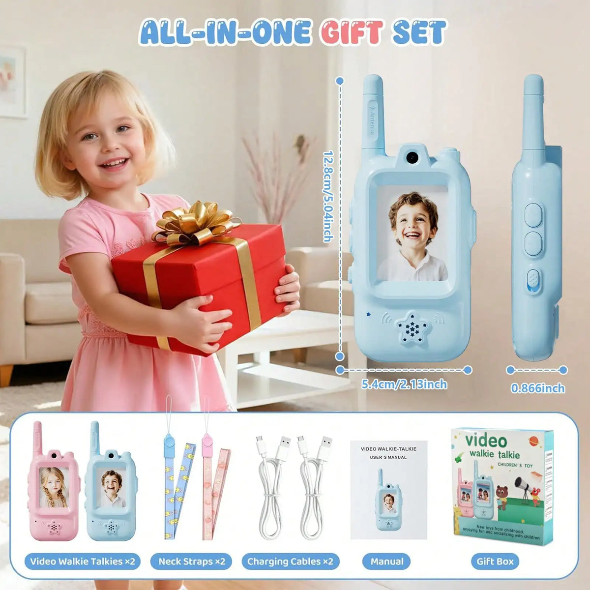 Video Walkie Talkies For Kids, Handheld 2 Pack Rechargeable Video Intercom Kids Walkies Talkies, Kids Walkie Talkies 2 Pack With Voice Changer, 1000 Feet Range, Long Range 2 Way Radio, Indoor Outdoor Toys, For Family Games, O