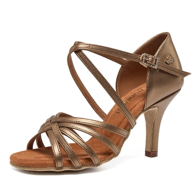 UK Latin Dance Shoes Women's Professional Mid Heel Flexible Sole for Cha Cha Ballroom Practice