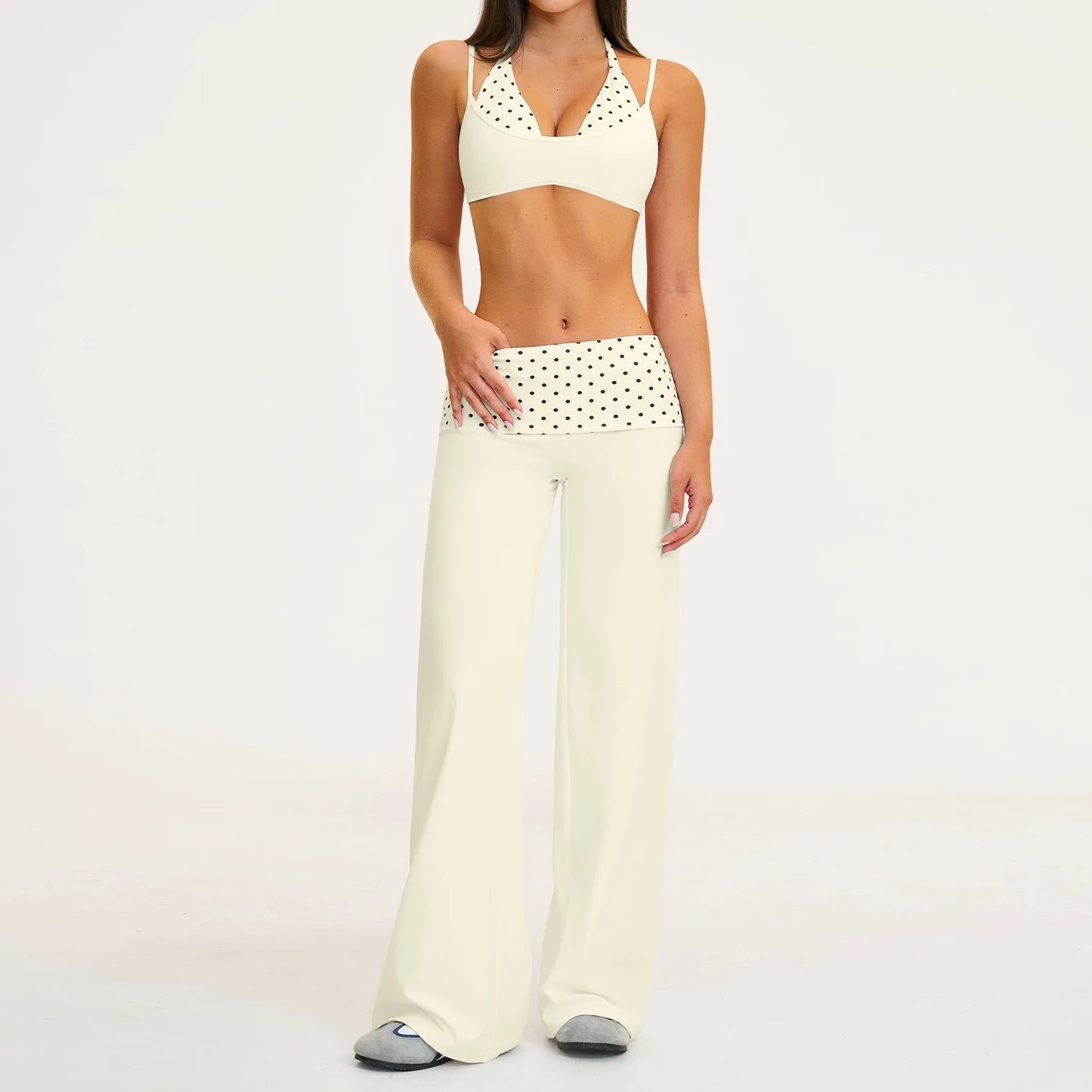 2PCS Stripes Fitness Suit Women's Tracksuits Polka Dot High Waist Workout Capri Pants Sports Set Female Yoga Sports Clothes