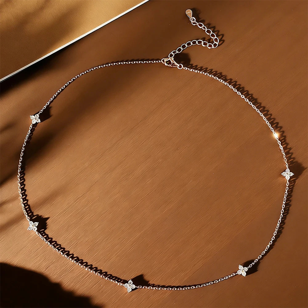 2mm Four-Leaf Clover Moissanite Necklaces for Women Lab Grown Diamond Certified 925 Sterling Silver Jewelry Party Birthday Gifts