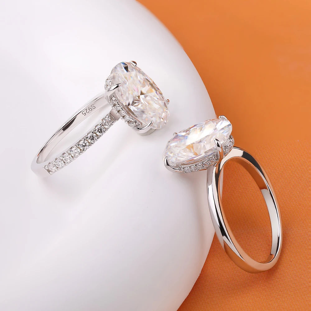 4.5CT Oval Cut Full Moissanite Engagement Ring for Women S925 Silver Plated 18K Gold Hidden Halo Diamond Wedding Band JewelryGRA