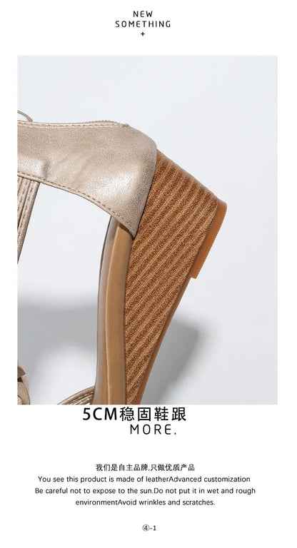 High quality leather flat sandals for women 5cm mid heel flower summer 2026 36 42 open toe casual beach shoe blue pink brown