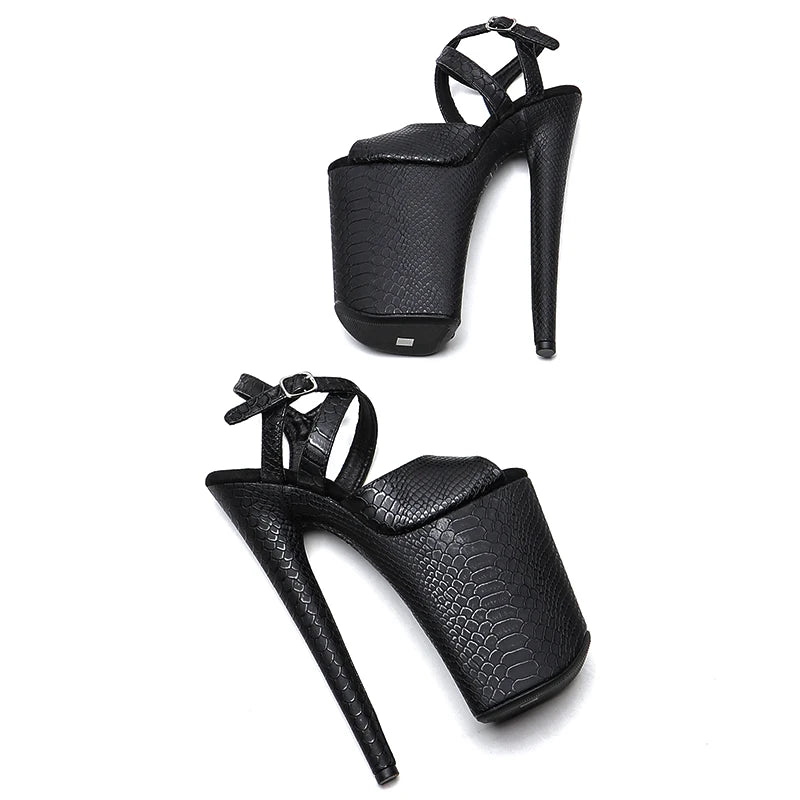 Leecabe 23CM/9inches Snake PU Upper Fashion Trend Exotic Sexy Romantic Platform Sexy High Heels Sandals Pole Dance Shoes