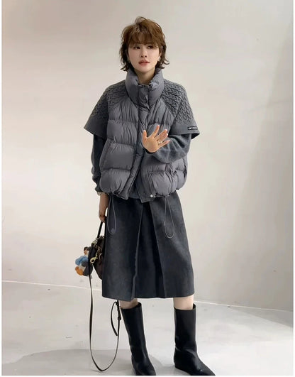 Women's Vest Autumn Winter Sleeveless Down Jacket Loose Casual Stand Collar Pocket Puffer Waistcoat Coat Female Trendy Outerwear