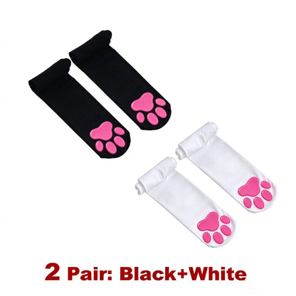 Kawaii 2D Cat Paw Pad Thigh High Socks Puffyed Pawpad Stockings Soft Cat Claw Socks for Women Cat Cosplay Over The Knee Stocking