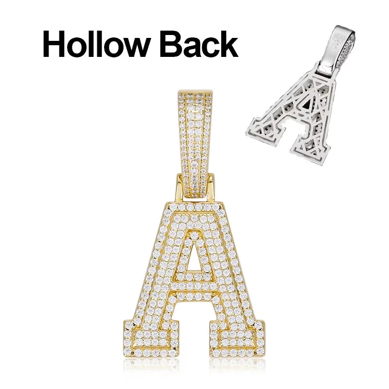 New Moissanite 26 A-Z Letter Pendant Jewelry Necklace Women  Iced Out Personalized Charms Rapper Super Star Hip Hop Punk S925