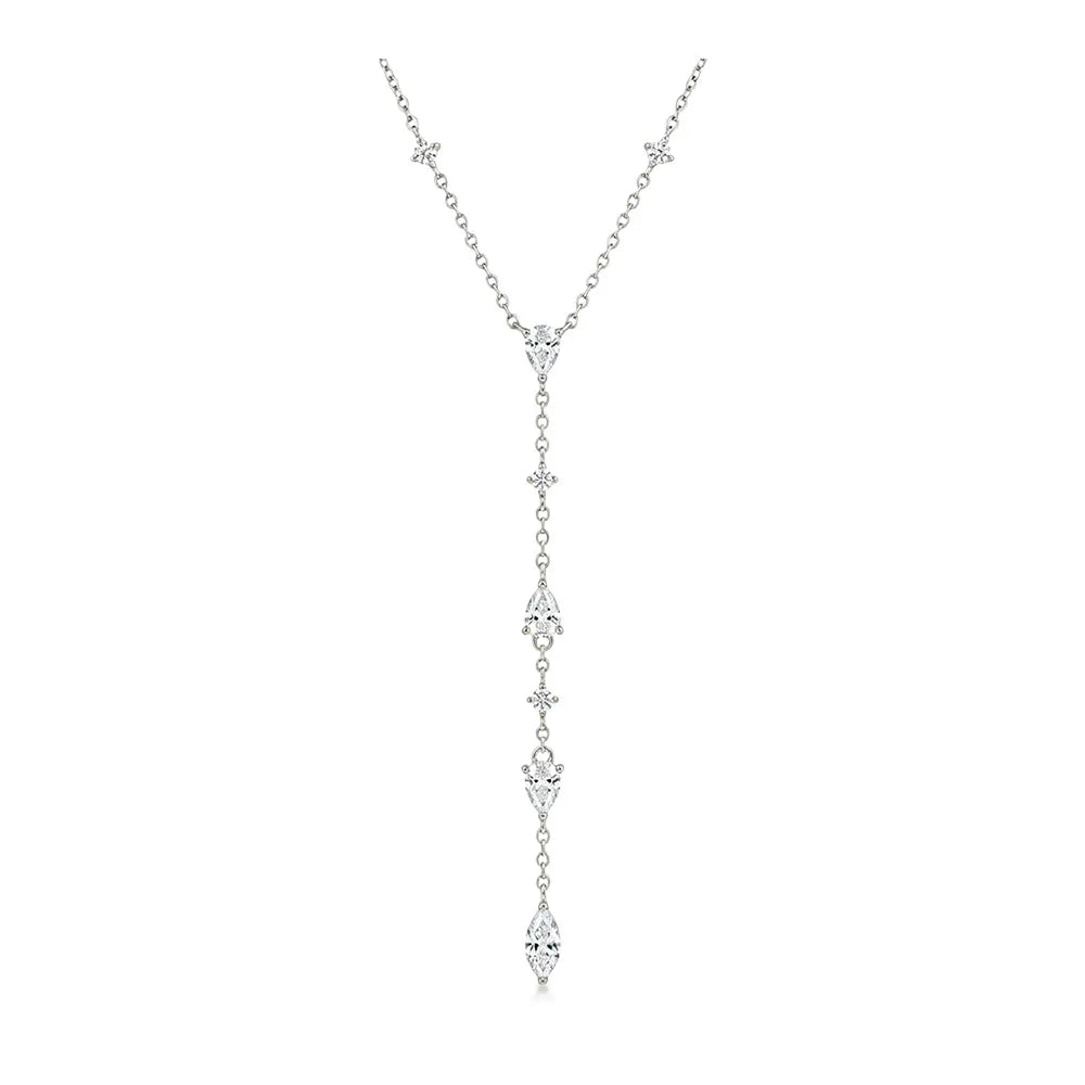 Multi Pear Marquise Moissanite Y-Shaped Necklace S925 Silver 18K Gold Plated Long Tassel Drop Chain Elegant Ladies Jewelry
