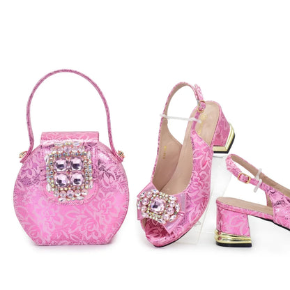 Doershow hot selling pink Shoes and Bags To Match Set Italy Party Pumps Italian Matching Shoe and Bag Set for Party!   SU1-1