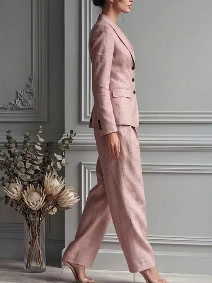 Autumn New Women's Long-sleeved Suit Shirt 2-piece Set Fashion Pocket Suit Collar Slim Temperament Female Office Trousers Suit
