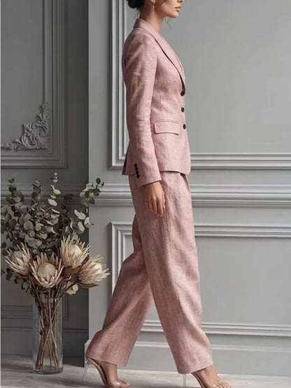 Autumn New Women's Long-sleeved Suit Shirt 2-piece Set Fashion Pocket Suit Collar Slim Temperament Female Office Trousers Suit