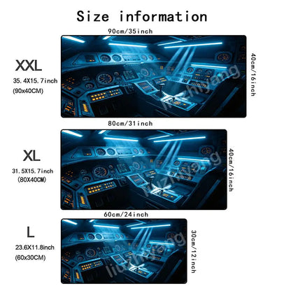 Spacecraft cockpit Mouse Pad Large Computer Office Game Table Mat Rubber Anti-slip Stitched Keyboard Mats 90x40 XXL Desk Pads
