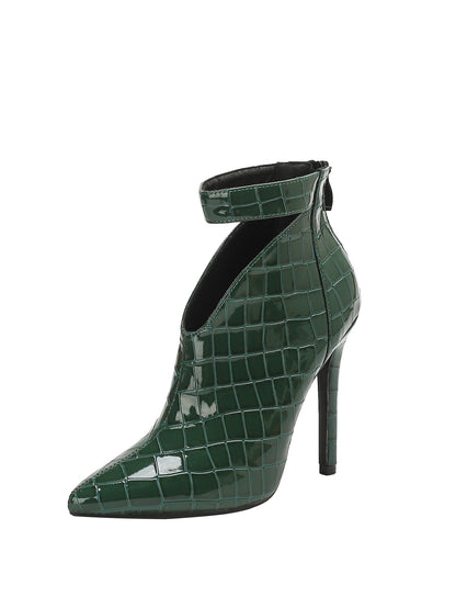 Aneikeh Fashion Stone Patterned Green Zipper Decoration Pointed Toe Zippers Women Pumps Stiletto High Heels Party Dress Shoes
