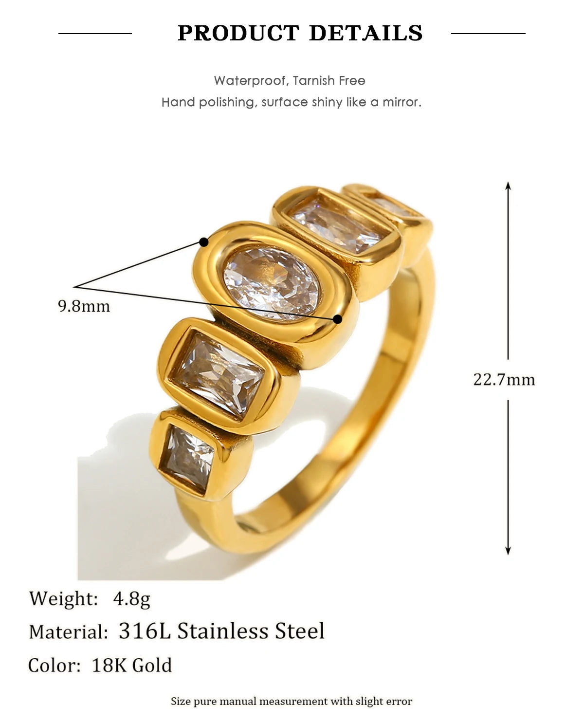 E.B.belle High Quality Geometric Clear Zircon Ring Classic Style18k Gold Plated Popular Jewelry Charm Hypoallergenic