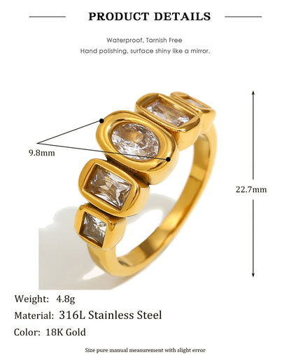 E.B.belle High Quality Geometric Clear Zircon Ring Classic Style18k Gold Plated Popular Jewelry Charm Hypoallergenic