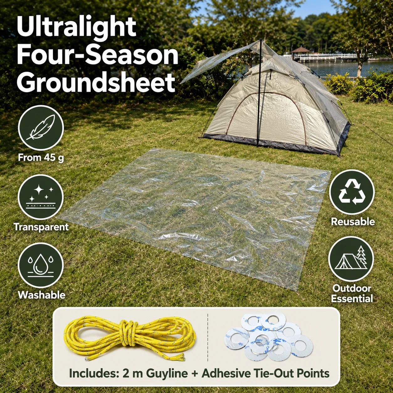 Four Season Ultralight Transparent Tent Groundsheet Waterproof Moisture Proof Camping Footprint Foldable Reusable Outdoor Tarp