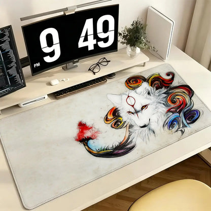Pro E-Sports XXL Gaming Mousepad Extra Large Non-Slip Stitched Edge Keyboard Laptop Desk Mat For PC Gamer Cartoon Okami