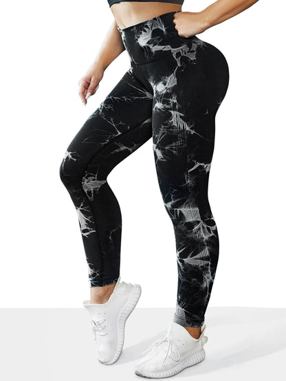 Women's Tie dye Seamless High-Waisted Yoga Pants Tummy Control Belly Band Pants Comfortable Stretchy Leggings for Women