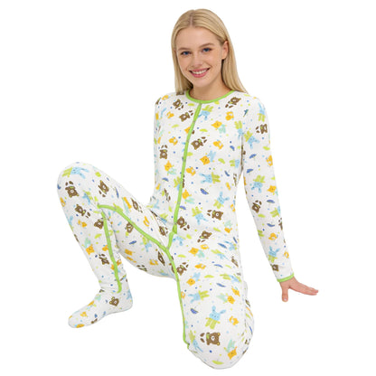 Cotton Teddy Printed Bodysuit with Foot / Adult Onesie with Foot / Adult Baby Romper / ABDL Clothes / Printed Adult Bodysuit