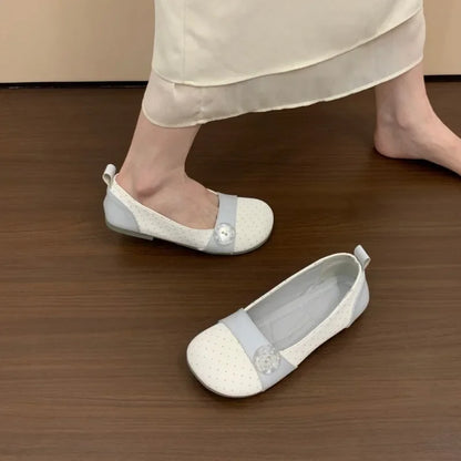 Short Size Flat Dotted Low-heeled Single Shoe for Women, 2026 Summer New Style, One-piece Mary Jane Shoe with Heel