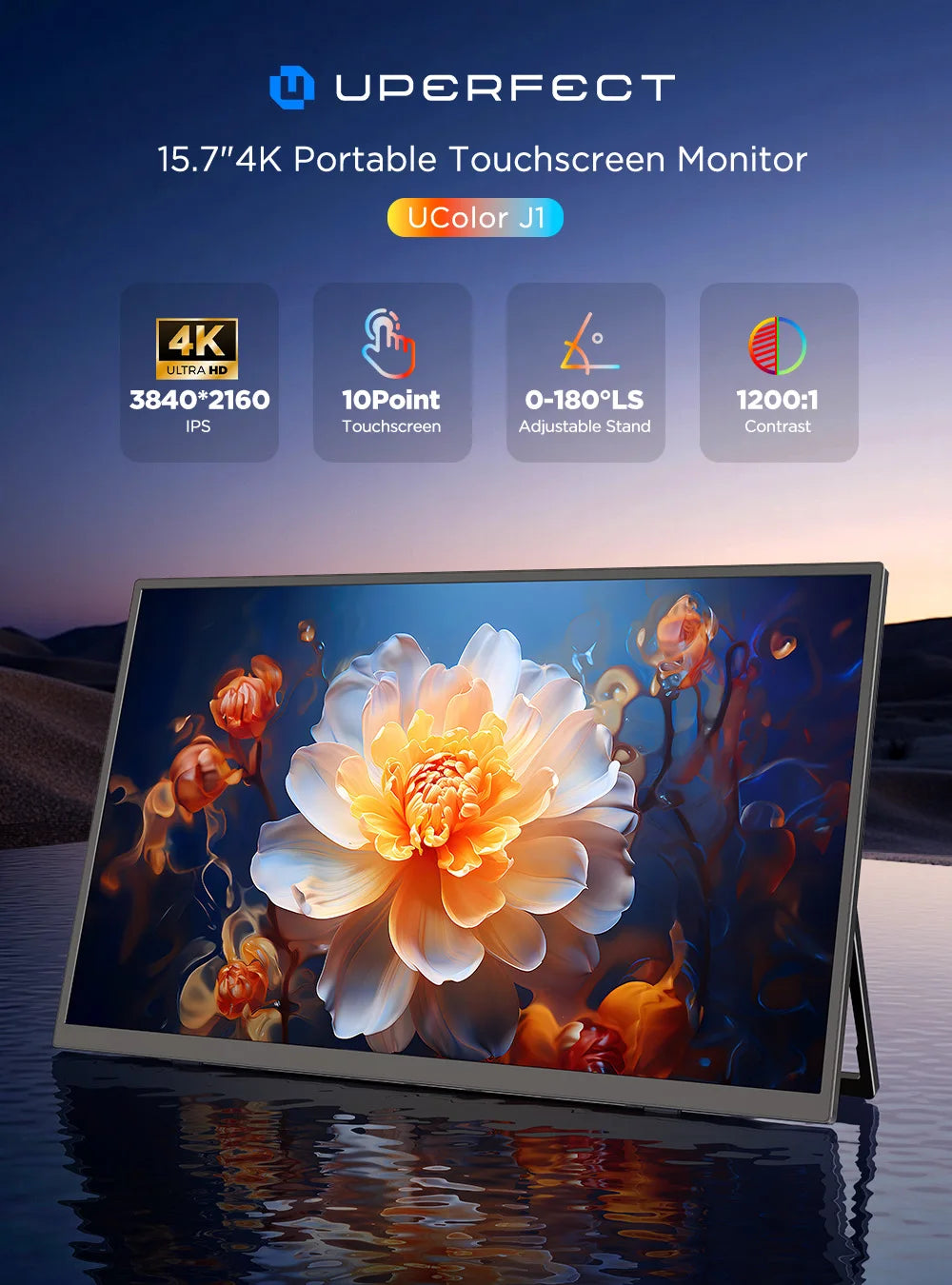 UPERFECT 4K Portable Monitor Touchscreen 15.6 Inch USB-C HDR Second Screen for Laptop PS5 Switch Plug & Play External Display