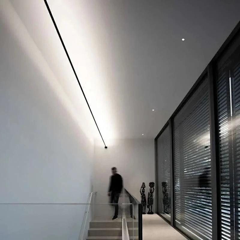 LED black and white skyline steel strip luminous linear no main light decoration, modern creative exhibition hall wall light