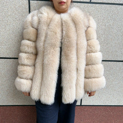 HUAQIUMEISI Real Fox Fur Coat Women's Autumn and Winter Vertical Bar Natural Fox Jacket New Fashion Silver Fox Fur Coat