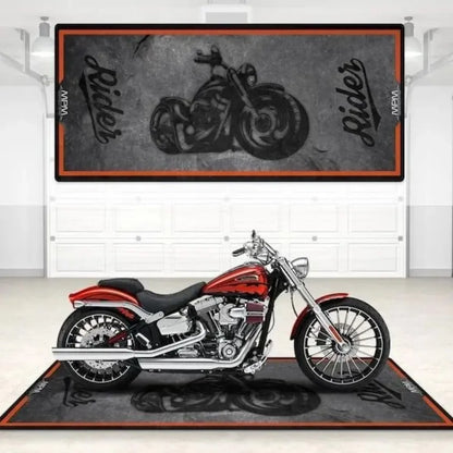 Crystal Velvet Motorcycle Mat, Anti-Slip Garage Floor Mat for Harley/Honda, Flame/Tribal/Racing Style, Motorbike Parking Rug