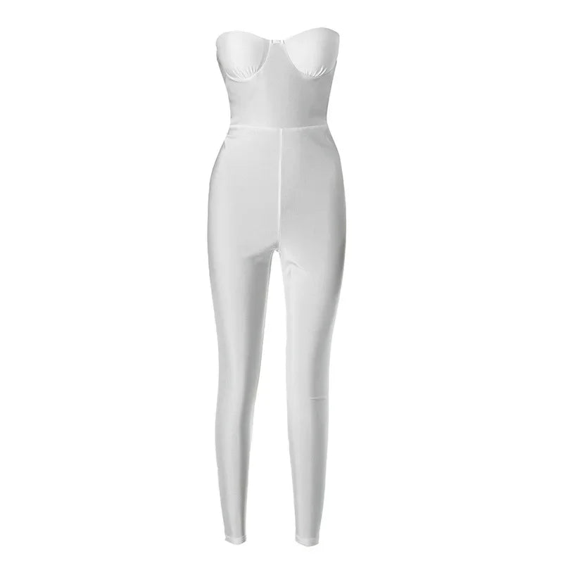 Black White Red Streetwear Tunics High Waist Overalls New Women Backless One Piece Jumpsuits Sexy Sleeveless Strapless Playsuits