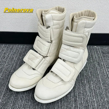 Vintage Hook and Loop Mid Calf Boots Round Toe Chunky Heels Patchwork Casual Booties Street Style Fashion Outfit Autumn 2026
