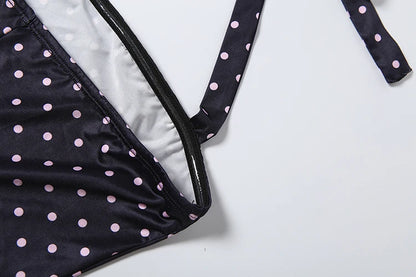 Weird Puss Sexy Backless Rompers Woman Polka Dot Print Bandage Halter Sleeveless Skinny Peach Hip High Street Fashion Playsuits