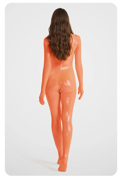 sexy women gradient color gloss Zentai Shiny smooth soft Yoga Rear zipper bodysuit shapewear Role playing Jumpsuits Catsuits