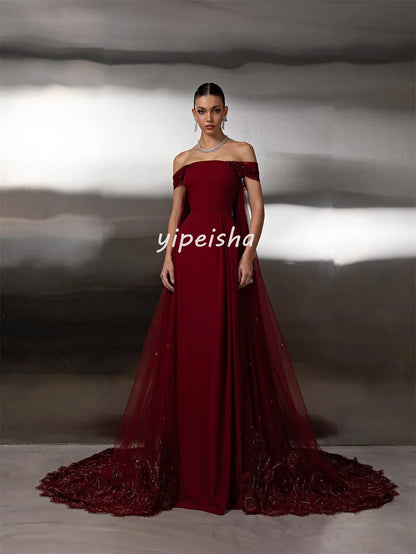 Customized Sparkle Intricate Chiffon Sequined Beading A-line Off-the-shoulder Long Dresses Bespoke Occasion Dresses High Quality