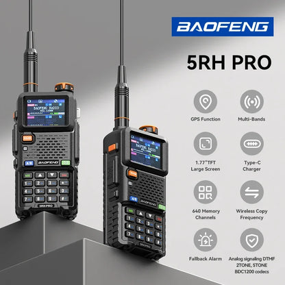 Baofeng GPS Walkie Talkie UV-5RH PRO TX&RX 136-174 220-260 400-480MHz Frequency Long Range Multi Band AM/FM Two Way Radio 640CH