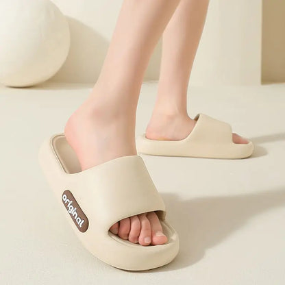 Unisex Letter Slippers Beach Slides Solid Color Mens Thick Sole Indoor Outdoor Bathroom Anti Slip Shoes Summer Couple Sandals