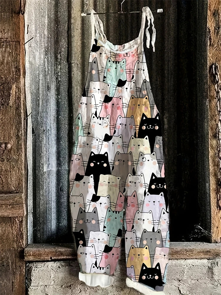 Pet Cat Love Print Women's Halter Jumpsuit Outdoor Resort Casual Women's Halter Pants S-5XL Spring Summer Jumpsuit Travelwear