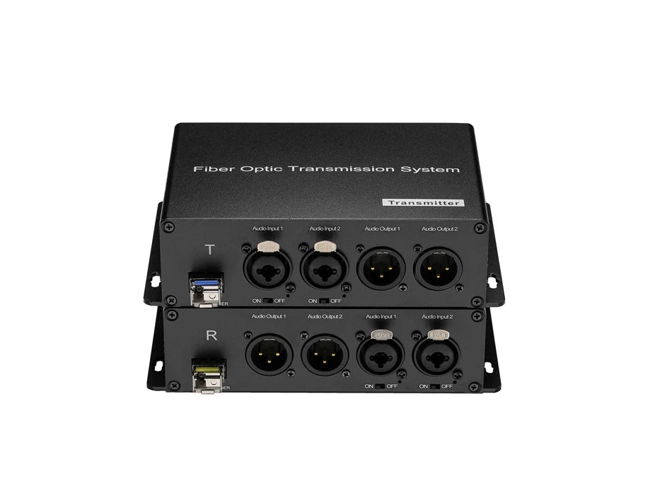 Passive Microphone 48V Phantom Power XLR Audio Over Fiber Optical 2 Channel BIDI Audio Signals